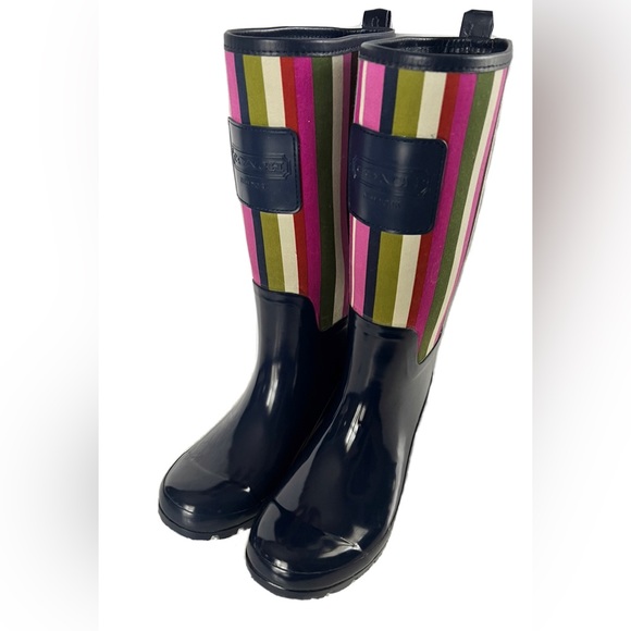 Coach Women's Pearl Legacy Striped Water Resistant Rain Boots Mid Calf Sz 7B - Picture 4 of 9